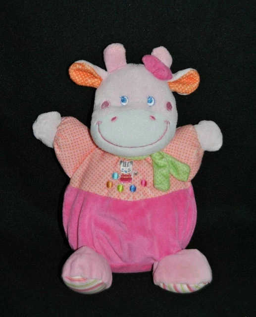 Peluche Doudou Vache MOTS D'ENFANTS Leclerc Boule Rose Echarpe Vert Chat  TTBE