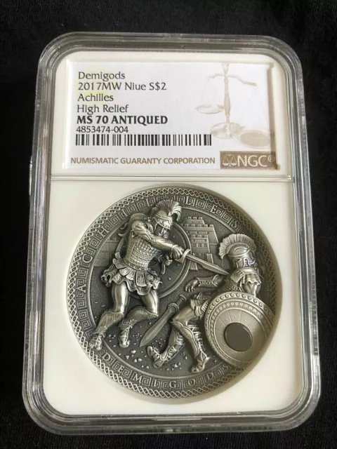 Ngc Ms70 2017 Niue Achilles Vs Hector - Hematite Demigods 2 Oz Silver Coin 2$