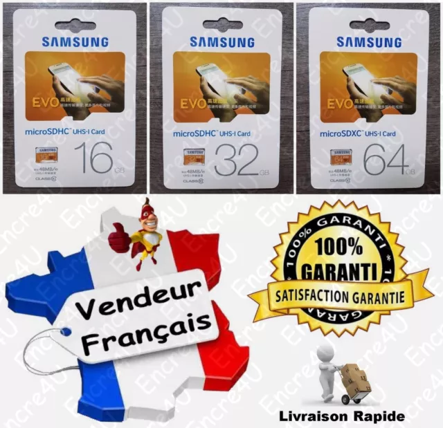 Carte mémoire SAMSUNG 16 32 64 128 Go Gb Giga Micro SDHC SDXC EVO UHS-1 UHS-3