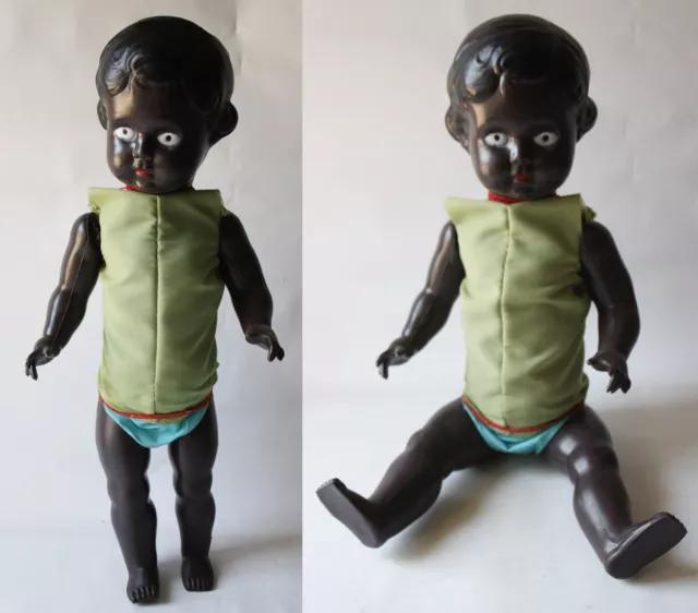 VERY RARE VINTAGE 60'S BLACK DOLL 21" / 55cm HARD PLASTIC HEAD GREECE GREEK NEW!