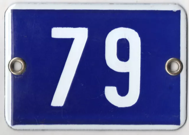Cute old blue French house number 79 door gate plate plaque enamel metal sign