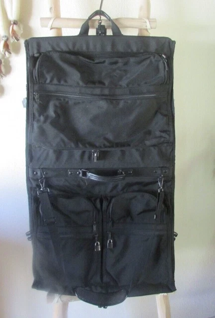 Vintage Tumi Black Twill Leather Travel Garment Bag Multi-Pockets, Usa