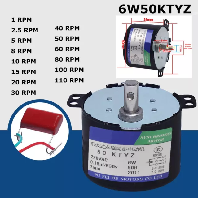 50KTYZ 220V AC 6W 1-110U/MIN Permanentmagnet Synchronmotor CW/CCW