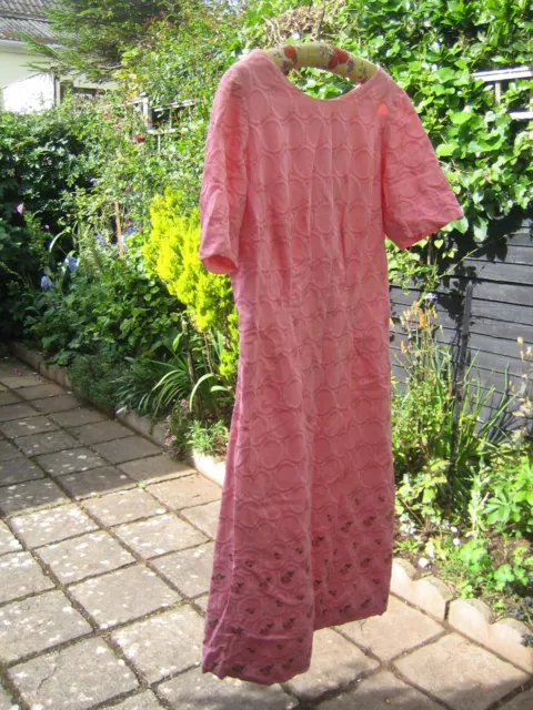 Vintage 1960s 70s Pink Handmade Summer Day Dress Deep Border of Tiny Roses - 14