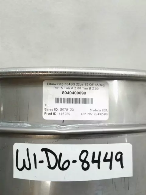 Nordfab 45° Elbow 12" Duct Dia 20-3/4" Duct Lg 22 Ga Stainless Steel 8040400090