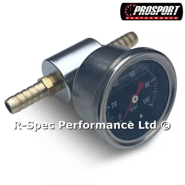 ASSEMBLED Black Face Inline Fuel Pressure Test Gauge Adaptor Kit 8mm 100 Psi CC