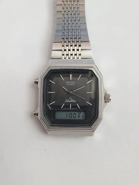 VINTAGE SEIKO SILVER Wave Ana/Digi Chrono-Alarm Japan Men