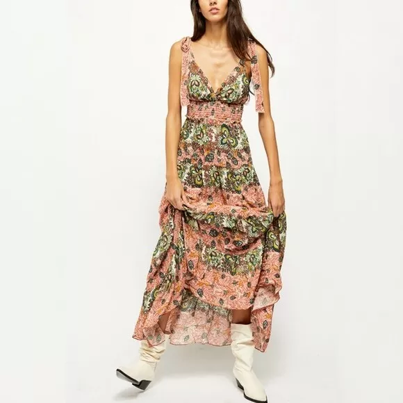 Free People Let’s Smock About It Maxi Dress Sundress Floral Women's Size M