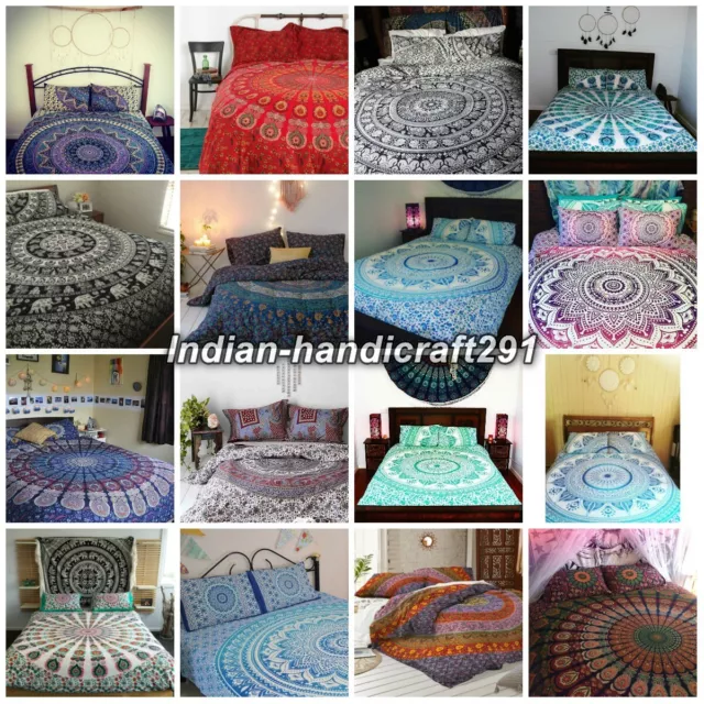 Violet Double Housse Couette Mandala Indien Hippie Reine Édredon Lit Housse