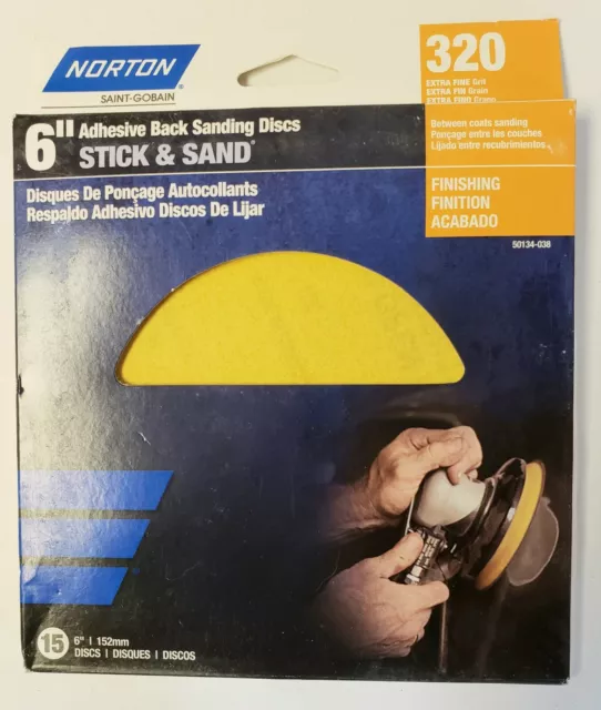 Norton 50134-038 6" 320 Grit Stick & Sand Sanding Disks. 15 Pack