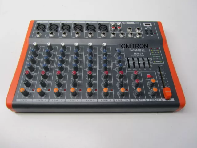 DJ PA 8 Kanal Mixer Mischpult Verstärker Party Mobil Ibiza Stereo USB MP3 Player