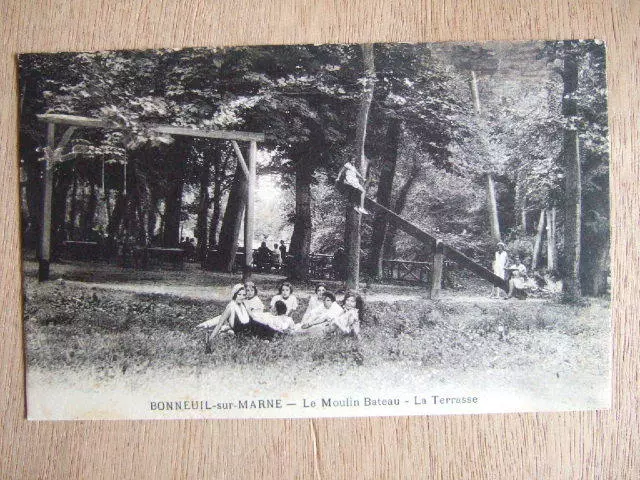 Cpa Bonneuil Sur Marne (94) Le Moulin Bateau. La Terrasse. Jeux Enfants. Animee