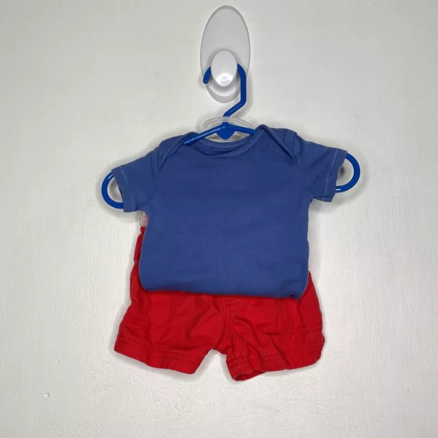 Carters 2 Pc Shorts Set Baby Boys Size 3 M One Piece Bodysuit Solid Red Blue