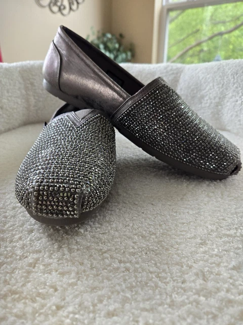 SKECHERS WOMENS LUXE BOBS Size 8.5 Big Dreamer Slip On Shoe Pewter Silver Bling 31.99 PicClick