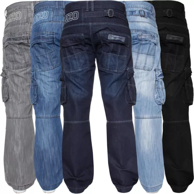 Enzo Mens Cargo Combat Jeans Heavy Work Denim Trousers Pants Big Tall UK Sizes