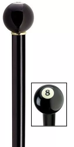 HARVY Real 8 POOL BILLIARDS BALL ROUND KNOB HANDLE BLACK WOOD SHAFT WALKING CANE