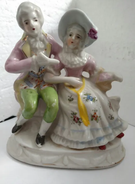 Vintage Porcelain Victorian Couple Sitting in Chair Made in Japan