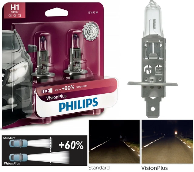 Philips VisionPlus 9003/H4 Halogen Headlight Bulbs 2-Pack, 60/55W, 3300K, Up To 500 Hours