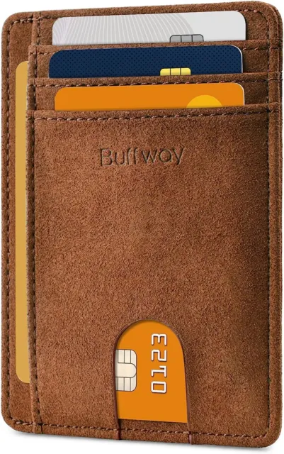 Buffway Slim Minimalist Front Pocket RFID Blocking Leather Wallets for Men Women