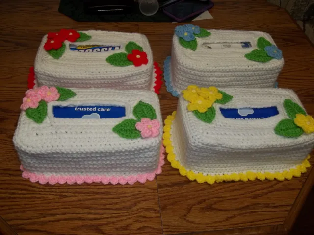 KLEENEX TISSUE BOX Cover Long Flower Topper Handmade Crochet Your ...