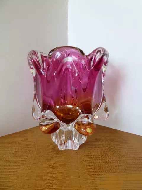 Vintage Czech Bohemian Chribska Sommerso Art Glass Vase Josef Hospodka