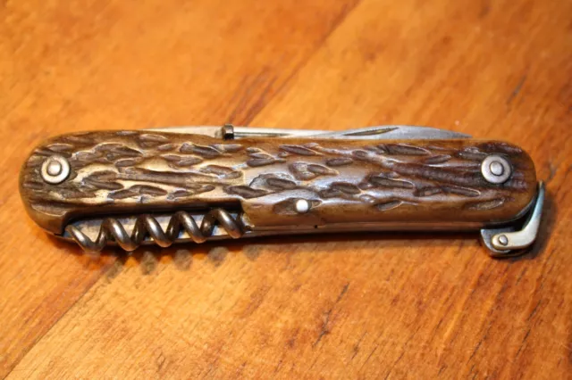 Altes Taschenmesser mit Griffschalen aus Hirschhorn - Armeemesser ? - Messer