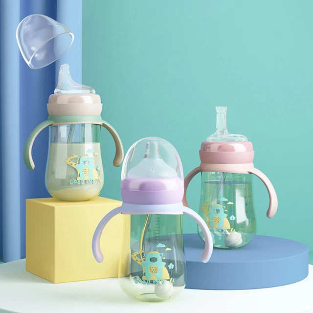 1 Set 240 Ml/280 Ml Baby Flasche Cartoon Design Große Kapazität Kinder Stroh