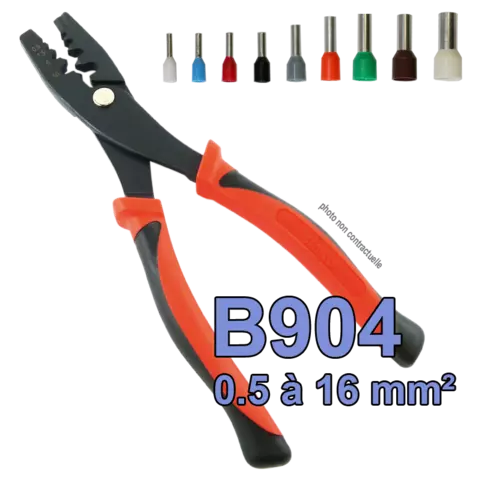 Pince à sertir pro B904 pour embout de câblage préisolé de 0.5 à 16 mm²