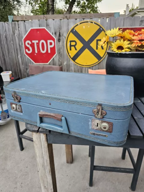 Vintage Blue Suitcase Vintage Monarch Suitcase Vintage 