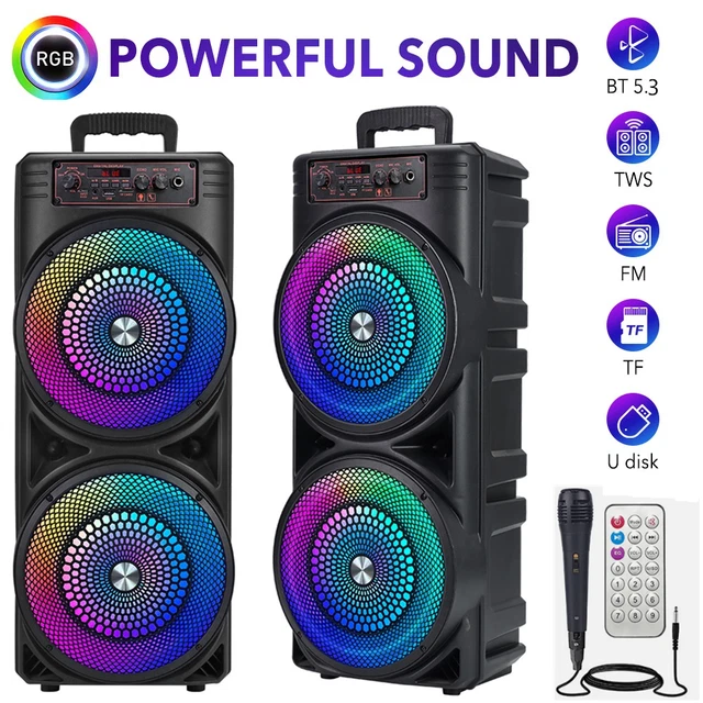 PORTABLE WIRELESS BLUETOOTH Speaker RGB Party Karaoke Mic Dual ...