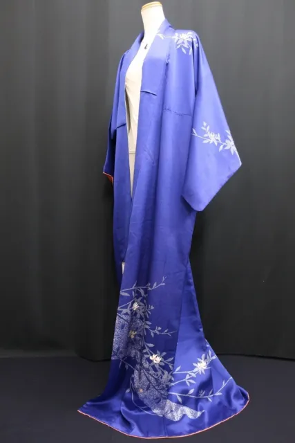 8612G5 Silk Japanese Kimono Robe Dress Chrysanthemum Branch Houmongi
