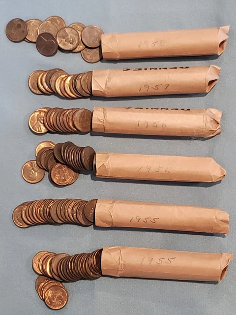 6 Rolls Old Lincoln Head Wheat Pennies 1954-58 Attic Penny Lot of 300 Total