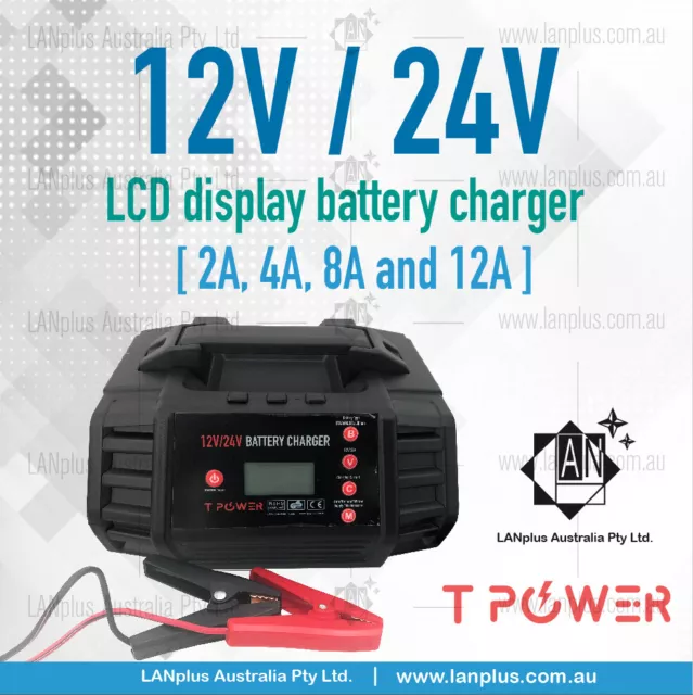 12V 24V 2A 4A 8A 12A for STD AGM GEL Lithium lifepo4 Battery Charger LCD display