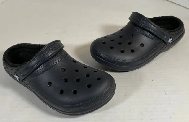 Crocs Black Faux Fur Lined  Slip On Clogs Dual Comfort Unisex Size Men 7 Women 9