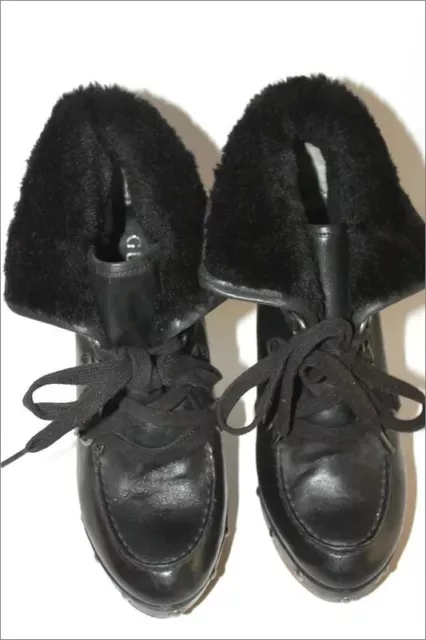 GUESS  Boots Fourrées à Talons Cuir Clouté Noir Lacets T 39 TBE 3