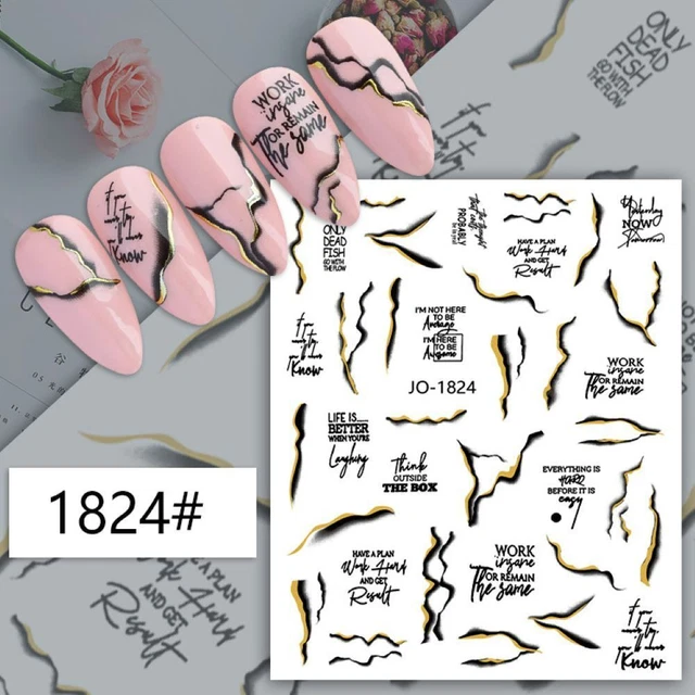 Serpent Bronzant d'or Feuille 3D Marbre Blooming Autocollants pour ongles 6