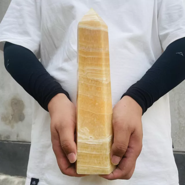 1940g Natural Yellow Calcite Obelisk Quartz Polished Crystal Point Reiki Healing