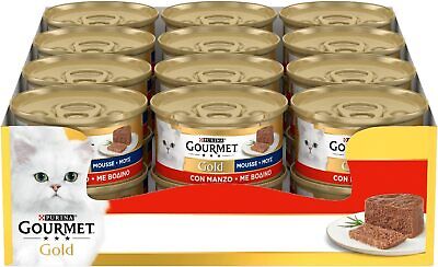 Purina Gourmet Gold Mousse Cibo Umido per Gatti con Manzo 24 Lattine da 85g