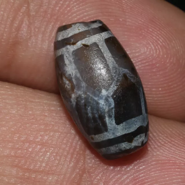 Authentic Ancient Longevity Etched Agate Plum Dzi Bead in Very Good Condition