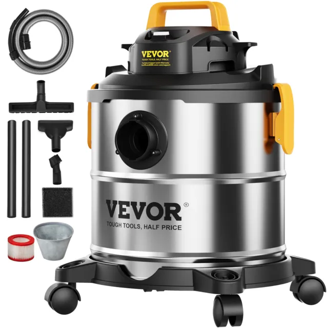 VEVOR Wet Dry Shop Vac Vacuum 5.5 Gallon 6 Peak HP Cleaner Hose Stainless Steel