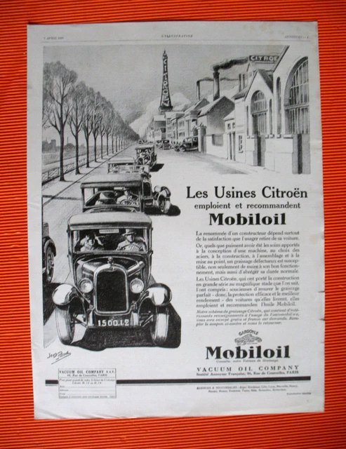 Publicite De Presse Mobiloil Huile Usine Citroen Illustration J. Pillod Ad 1928