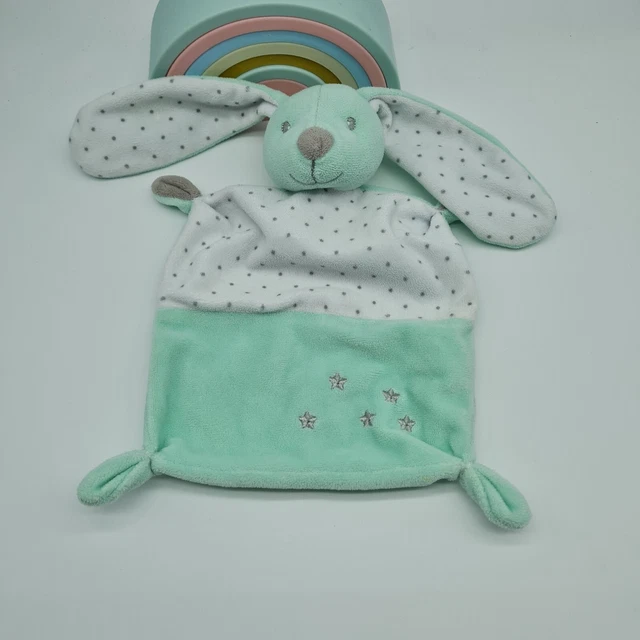 15 -  Doudou Nicotoy Simba Toys  Lapin Blanc Vert Menthe Gris Étoiles