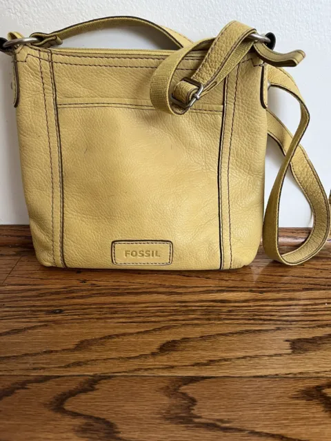 Fossil Yellow Leather Crossbody Shoulder Bag