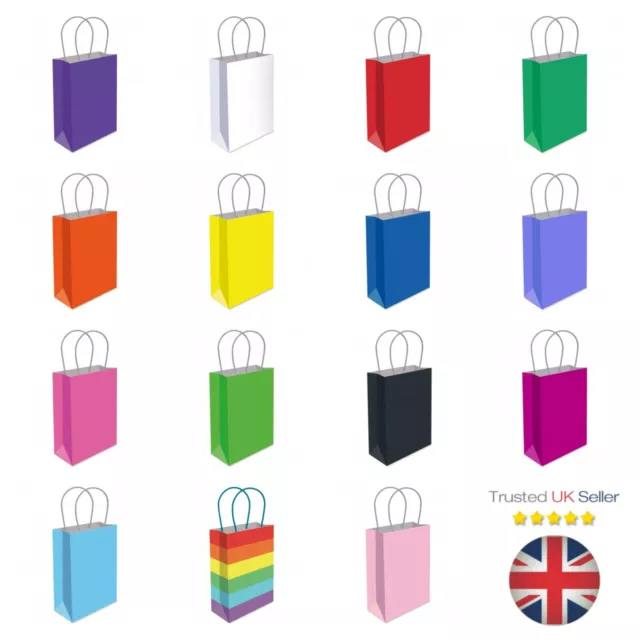 Bright Paper Party Gift Bags With Handles Kids Adults Xmas Birthday Loot Bag UK