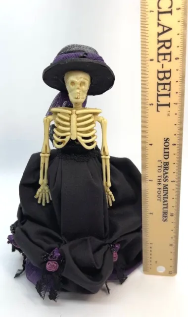 Dollhouse Miniature Halloween Doll Skeleton Lady Artisan Dressed With Stand 1:12