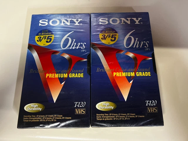 SONY T-120 VF 6hrs EP Premium Grade BLANK VHS Video Tape New & Sealed Lot Of 2