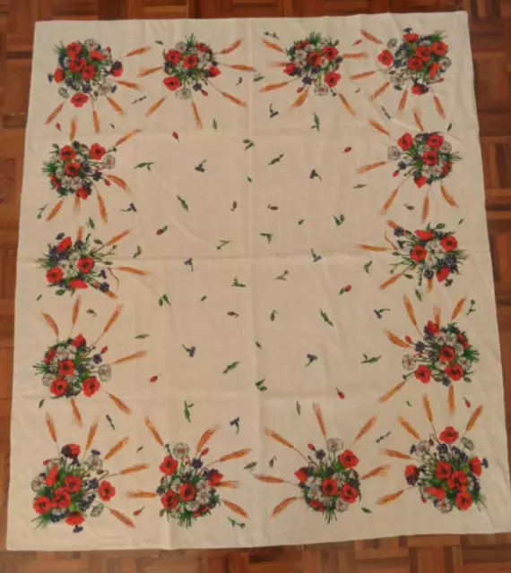 Vintage Retro Floral posy design Linen Tablecloth 147cm x 129cm