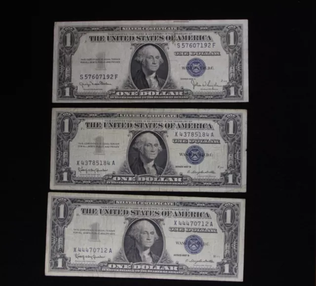 Lot of 3 Series 1957-B /1957-B /1935-D $1.00 Silver Certificates, Circulated #22