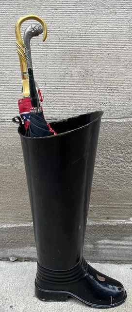 Vintage Mid Century Black Brass Boot Umbrella Stand