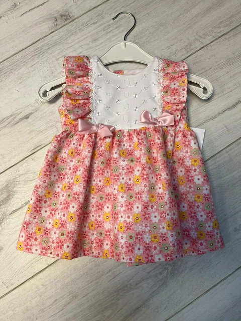 Abito nuovo con etichette con stampa floreale rosa liza neonato/bambina bambina, pannello inglese ricamo